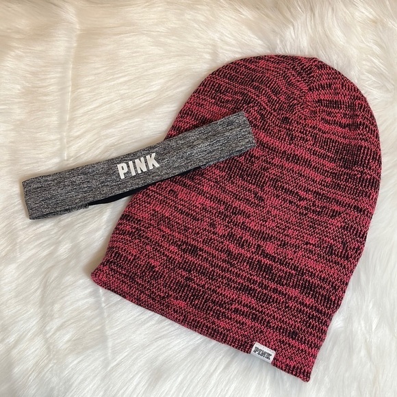 PINK Victoria’s Secret Knit Beanie Hat and Headband - Picture 1 of 7